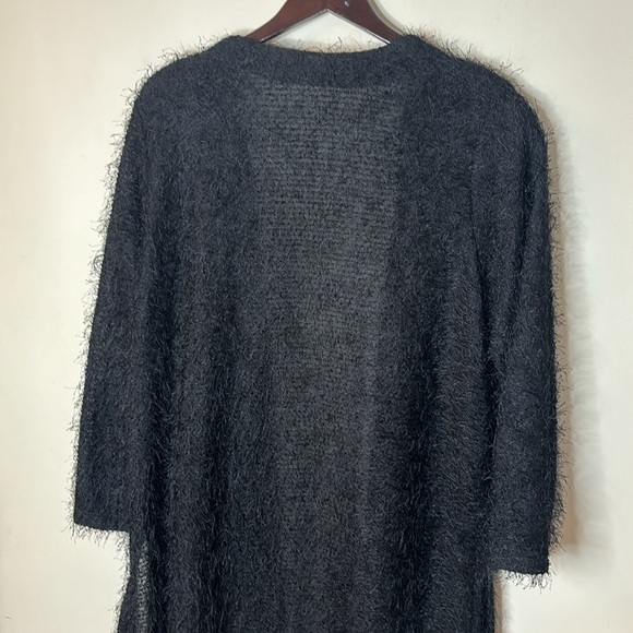 PICADILLY FASHION Fuzzy Open Front Long Black Cardigan Sweater - Picture 13 of 13
